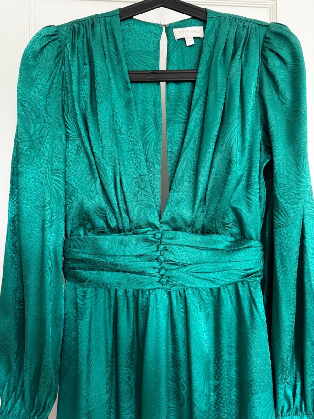 Ronny Kobo Emerald Green Satin Midi Wedding Guest Dress Formal, Small - Picture 6 of 6